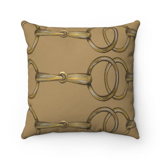 Equestrian Snaffle Bit Light Brown Faux Suede Square Pillow