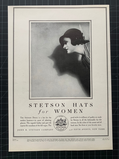 Vintage 1931 Stetson Hats For Women Print Ad