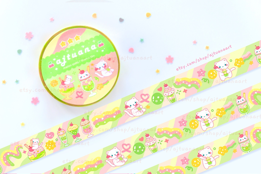 Melon Soda Kawaii Washi Tape | Aesthetic Green Journaling Decorative Planner Decor Korean Stationery