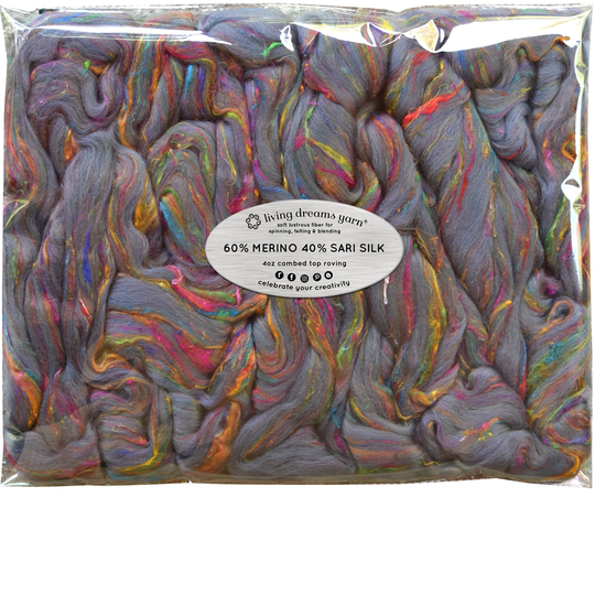 Merino Sari Blend 4Oz Wool & Silk Roving Fiber Soft Combed Top, Hand Spinning, Drop Spindle, Needle Wet Nuno Felting. Dharma
