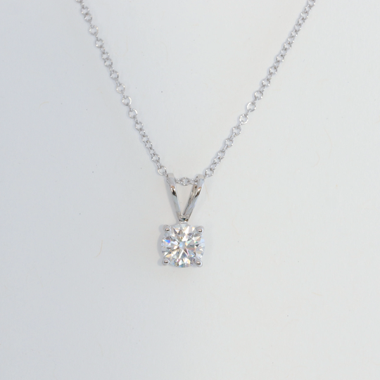 Solid White Gold 0.66Ct Moissanite Diamond Necklace, Solitaire V-Bale Pendant 10K Gift For Her