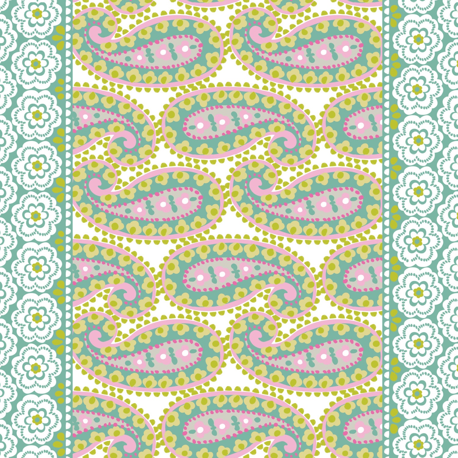 Paisleigh Teardrops Turquoise By Blend Fabrics Border Print