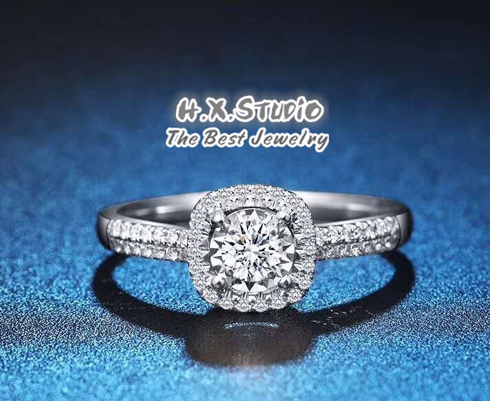 Hx Jewelry | Diamond Halo Engagement Ring in Solid 18K Gold/Bridal Wedding Ring/Custom Fine Jewelry/Personalization Design/Gift For Her