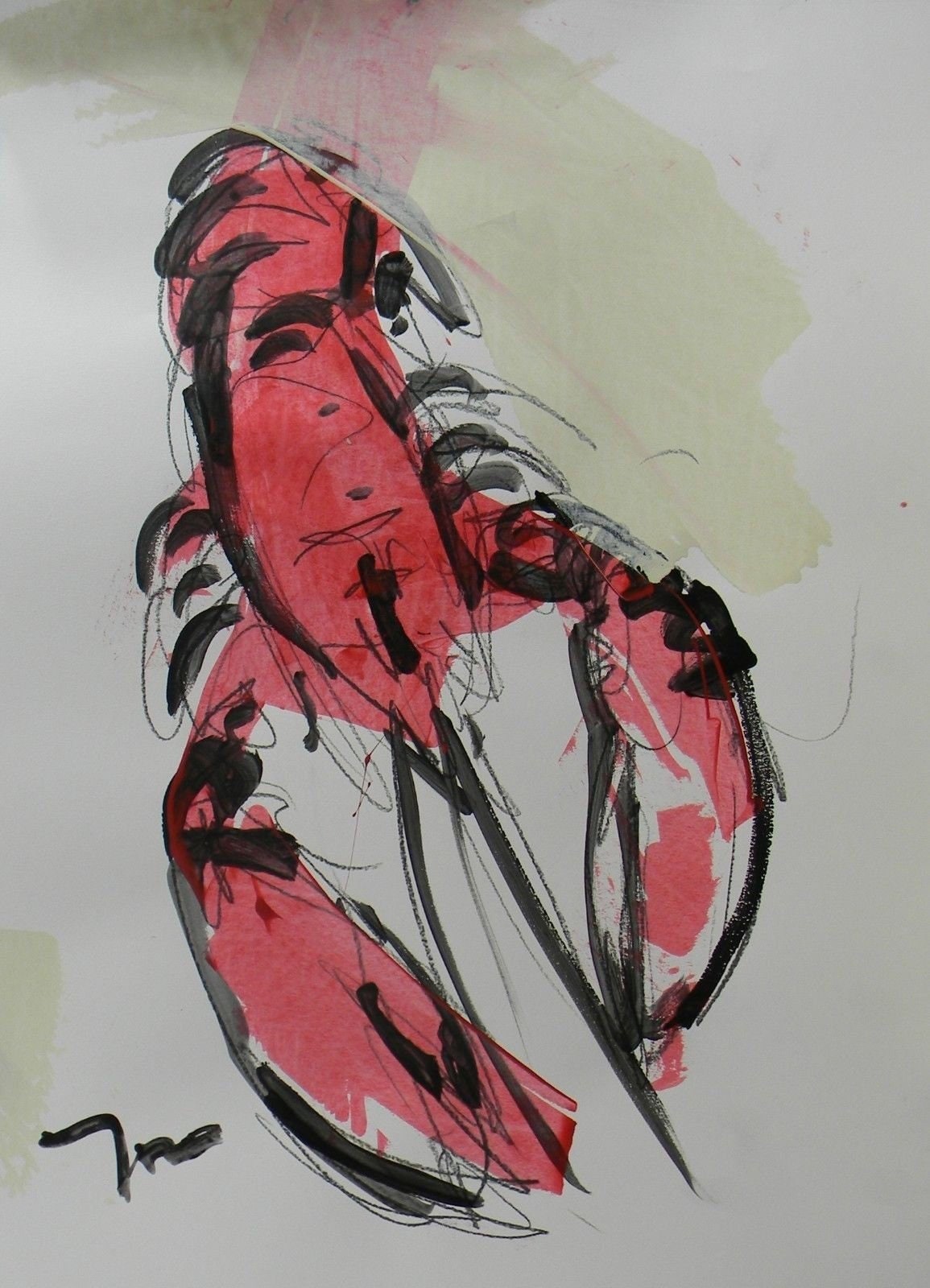 Jose Trujillo Acrylic Painting Abstract Red Lobster Seafood Kitchen Restaurant