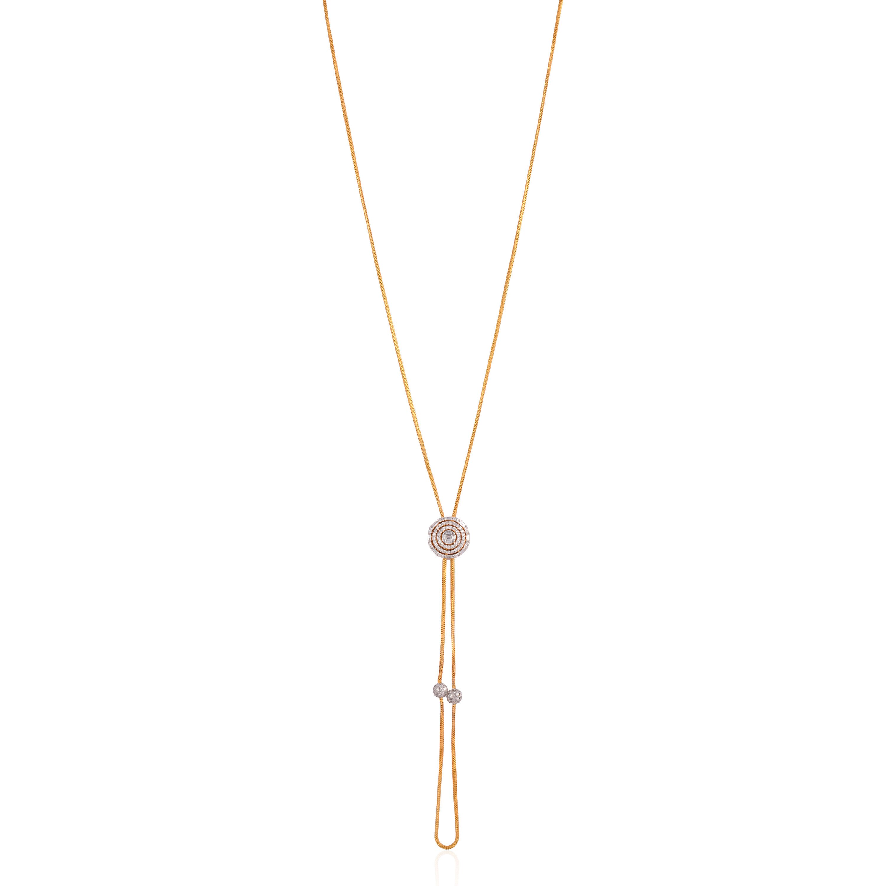 On Sale Diamond Necklace Baguette & Round Stylish 14K Yellow Gold Chain Wedding Party Wear Jewelry