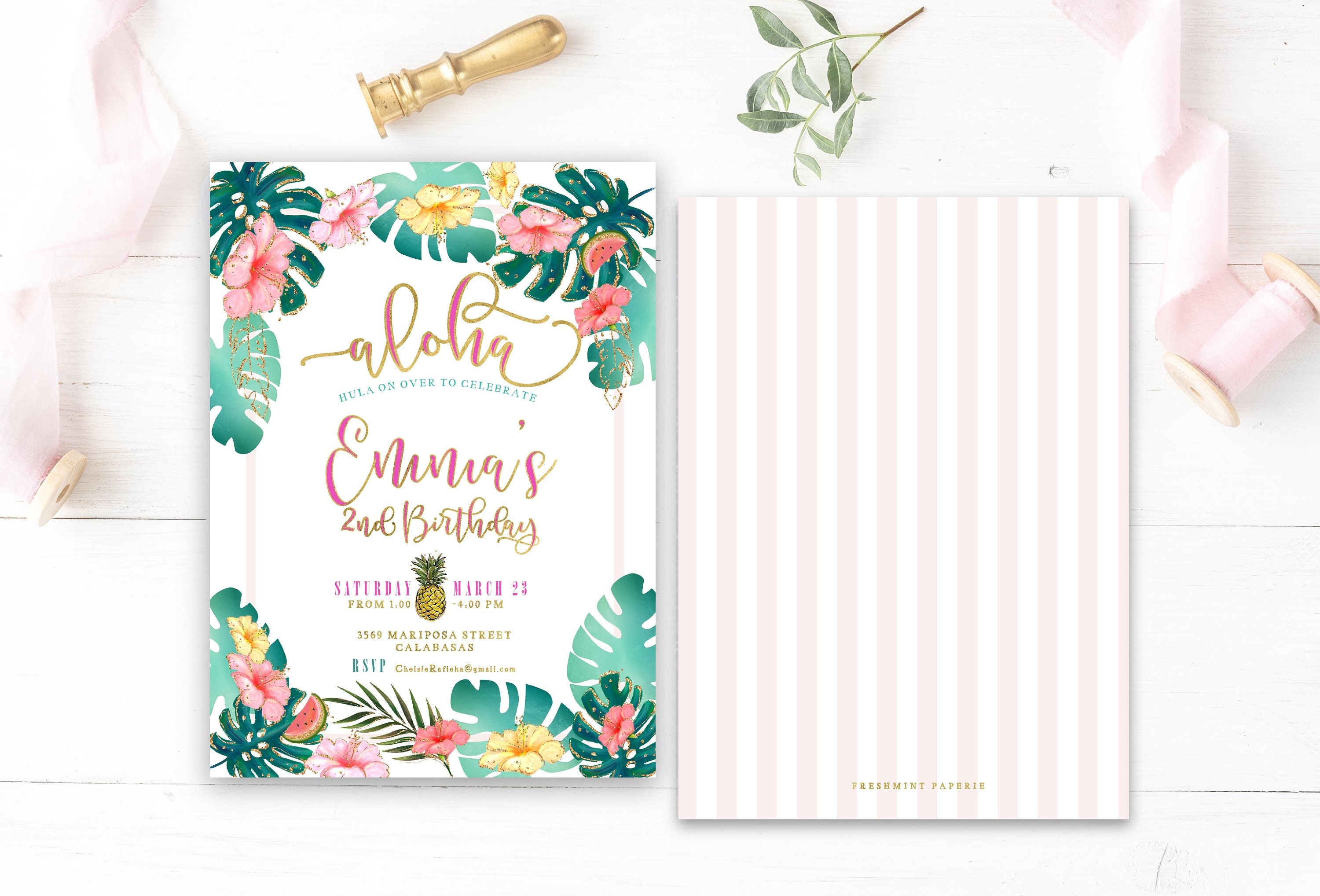 Luau Invitation - Tropical Aloha Hawaiian Pineapple Paradise Invite Freshmint Paperie