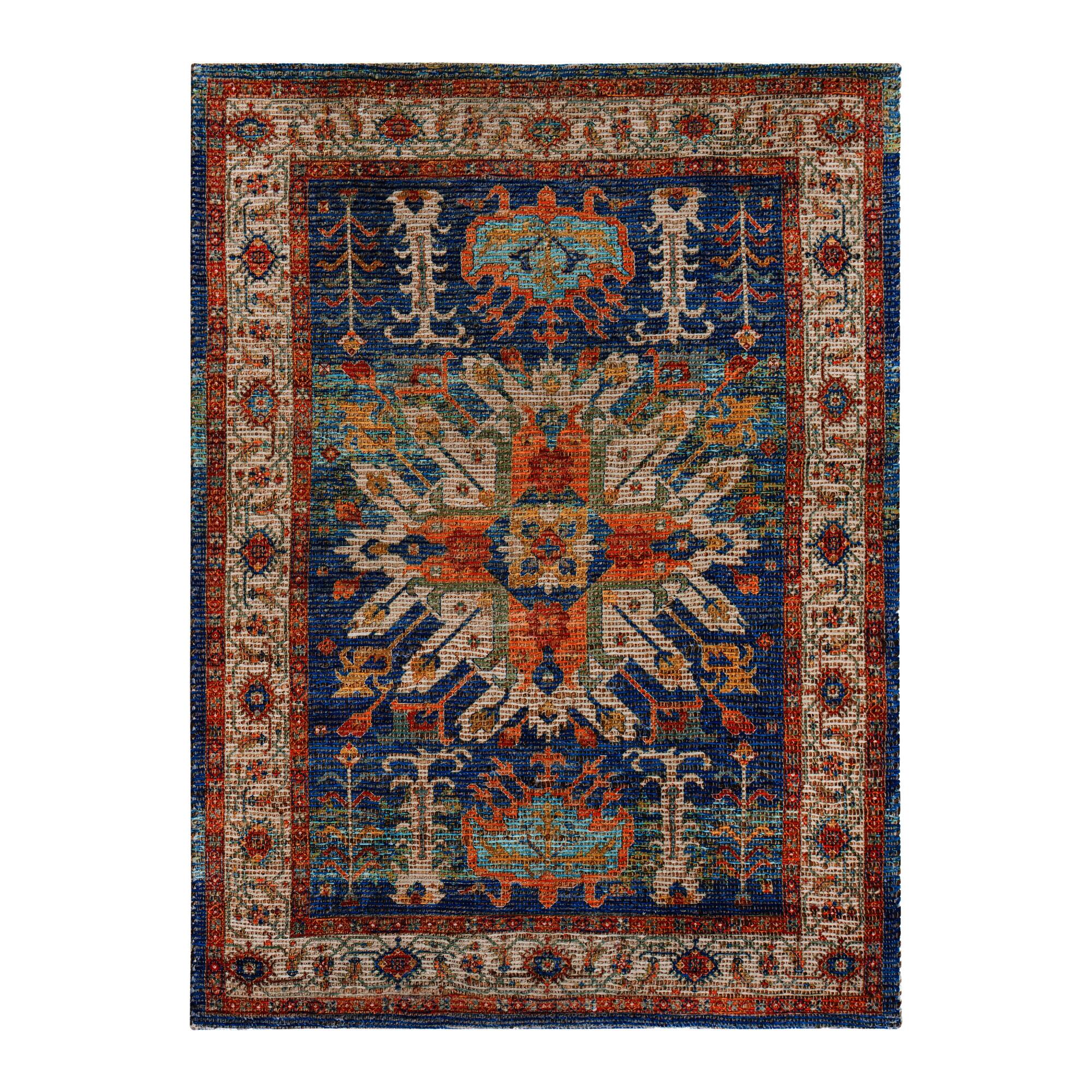Blue and Orange Distressed Jute Blend Sahand Area Rug: Blue/Orange/Multi - Natural Fiber - 5' x 7' by World Market