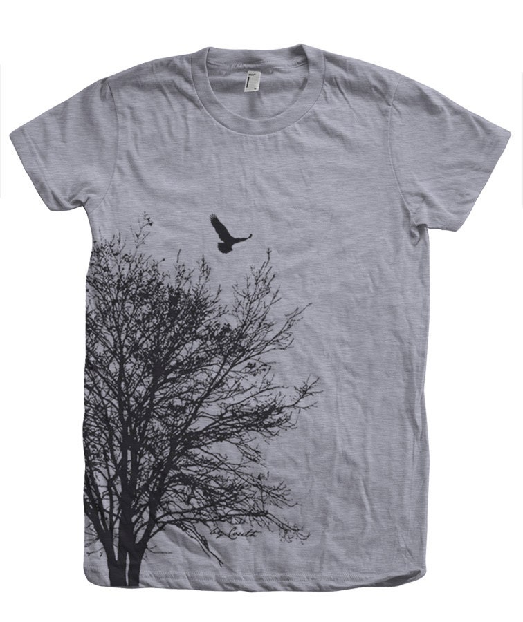 Women Tree Shirt Hand Screen Print Crew Neck 100% Cotton