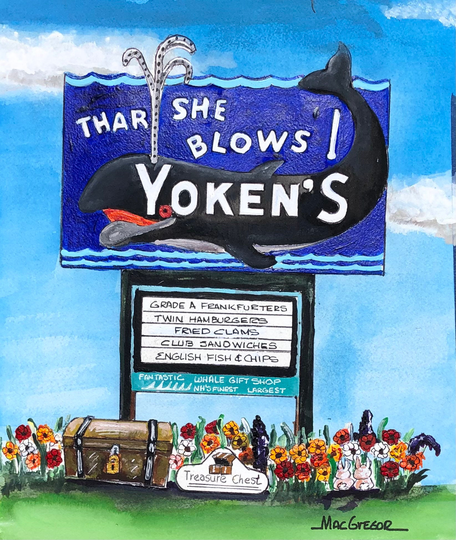 Yoken's Restaurant & Gift Shop Watercolor Art Print - Famous Whale Neon Sign Roadside Drive-In On Route 1Portsmouth Nh Yokens