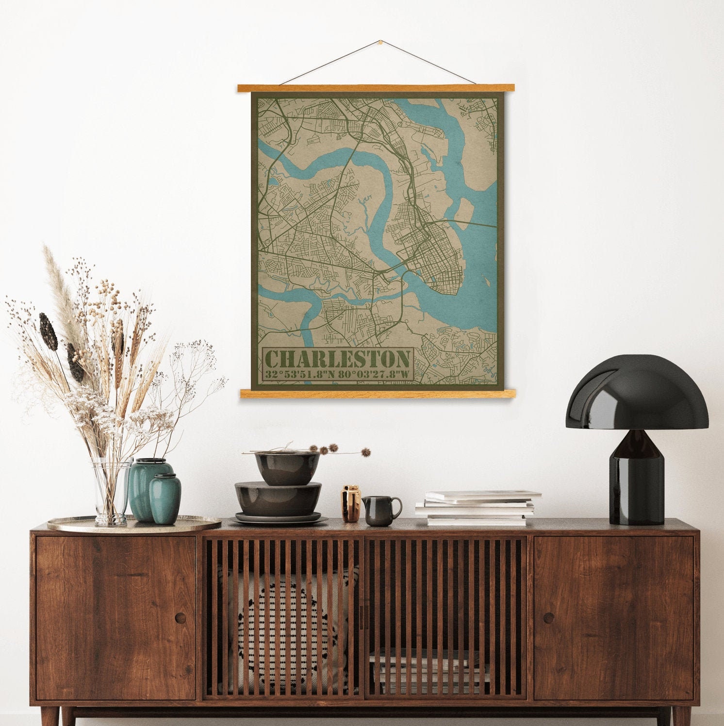 Charleston South Carolina Street Map | Hanging Canvas Of Printed Marketplace