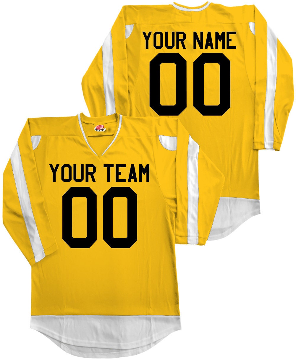 Custom Hockey Jersey Gold & White Personalized With Your Team, Player Name Numbers