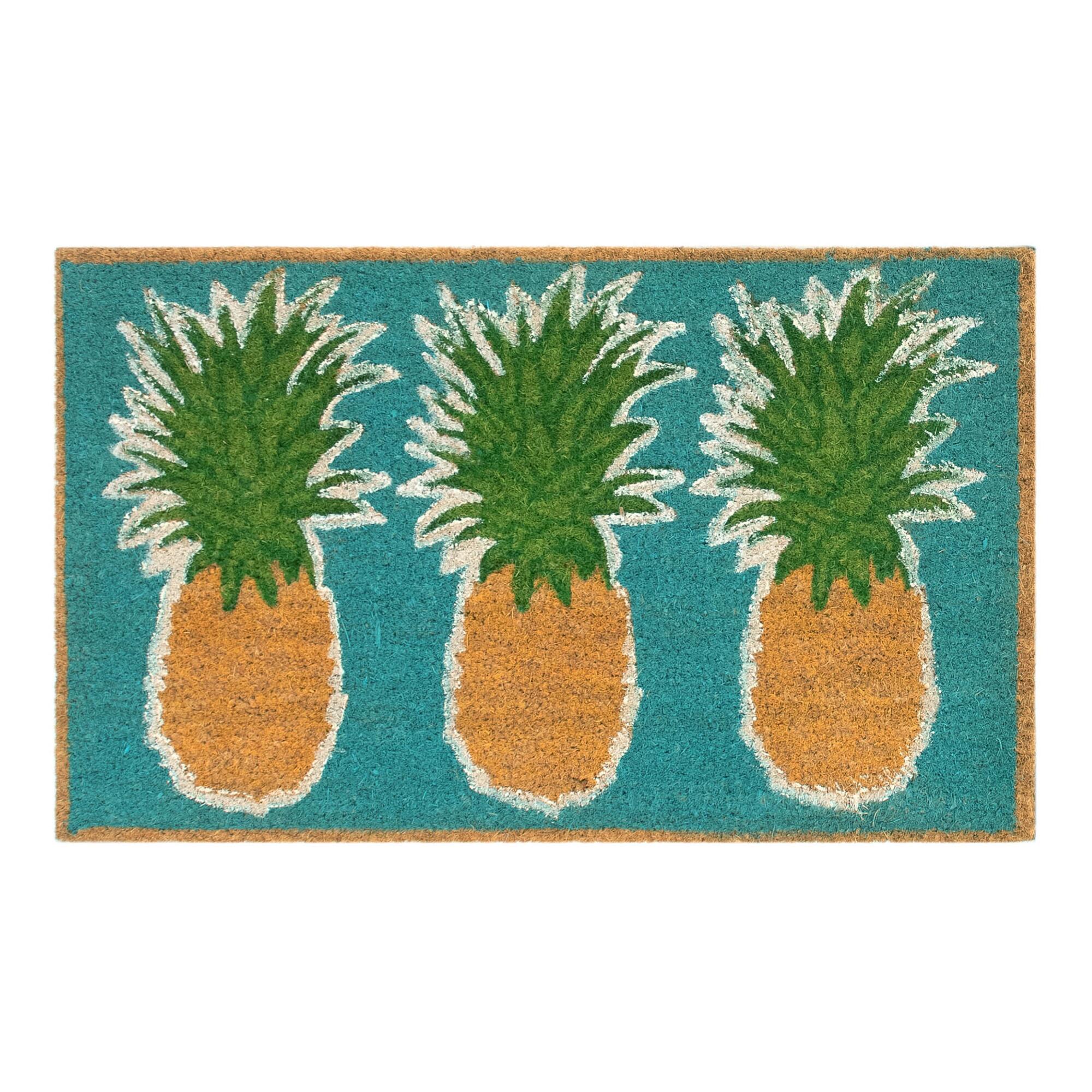 Turquoise Three Pineapples Coir Doormat by World Market