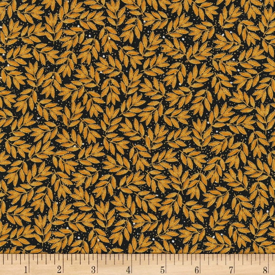 Leaves Gold Metallic Holiday Blender in & Black By Timeless Treasures 44 Inches Wide 100% Cotton Quilting Fabric Tt-cm7797