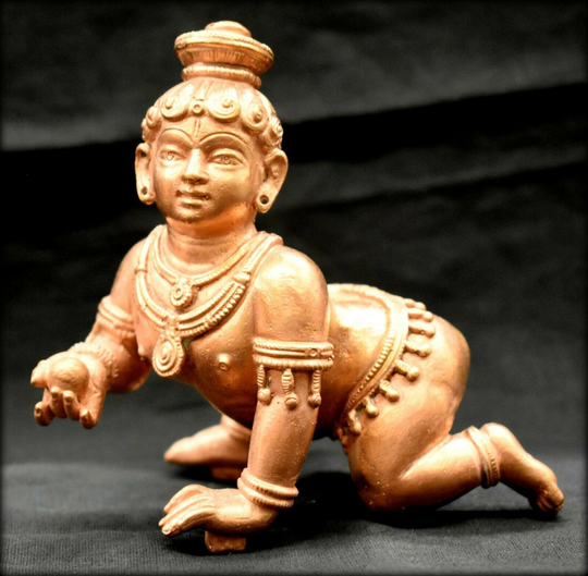 Bal Krishna Idol / Ladoo Gopal IN Puro Massiccio Rame