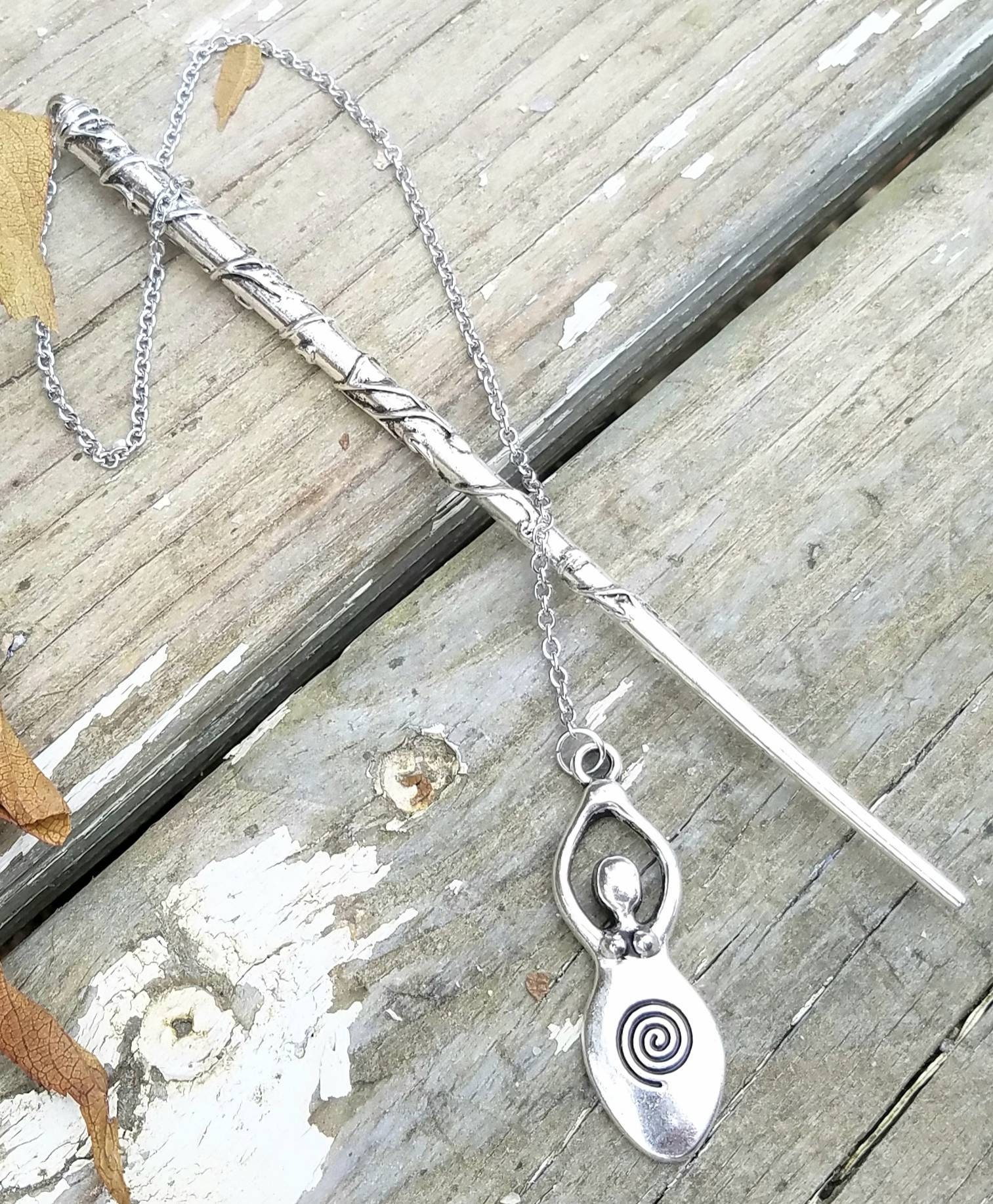 Silver Magical Enchanted Pendulum Goddess Wand Dowsing Hand Crafted Magick Witch Pagan Wiccan Wicca Craft Spell Altar Tool