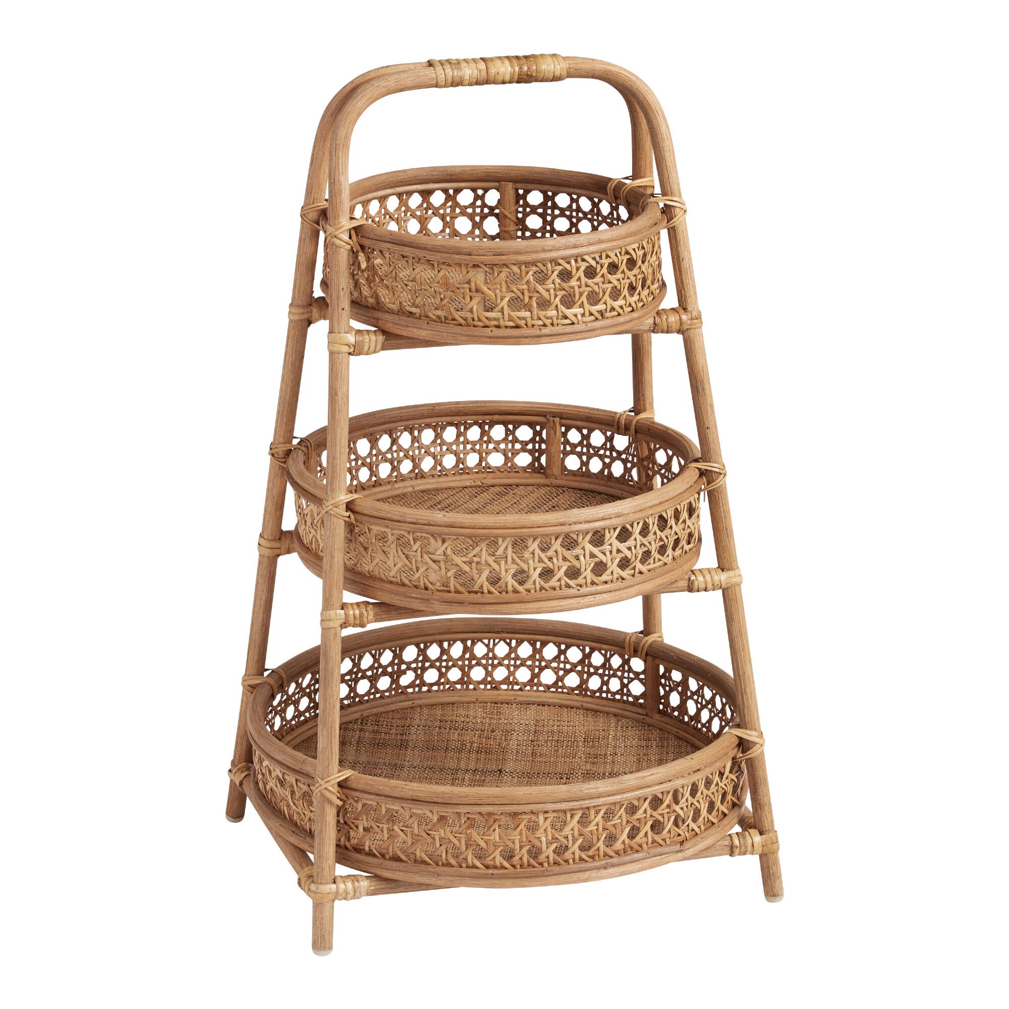 Round Natural Rattan Cane 3 Tier Farrah Storage Tower by World Market