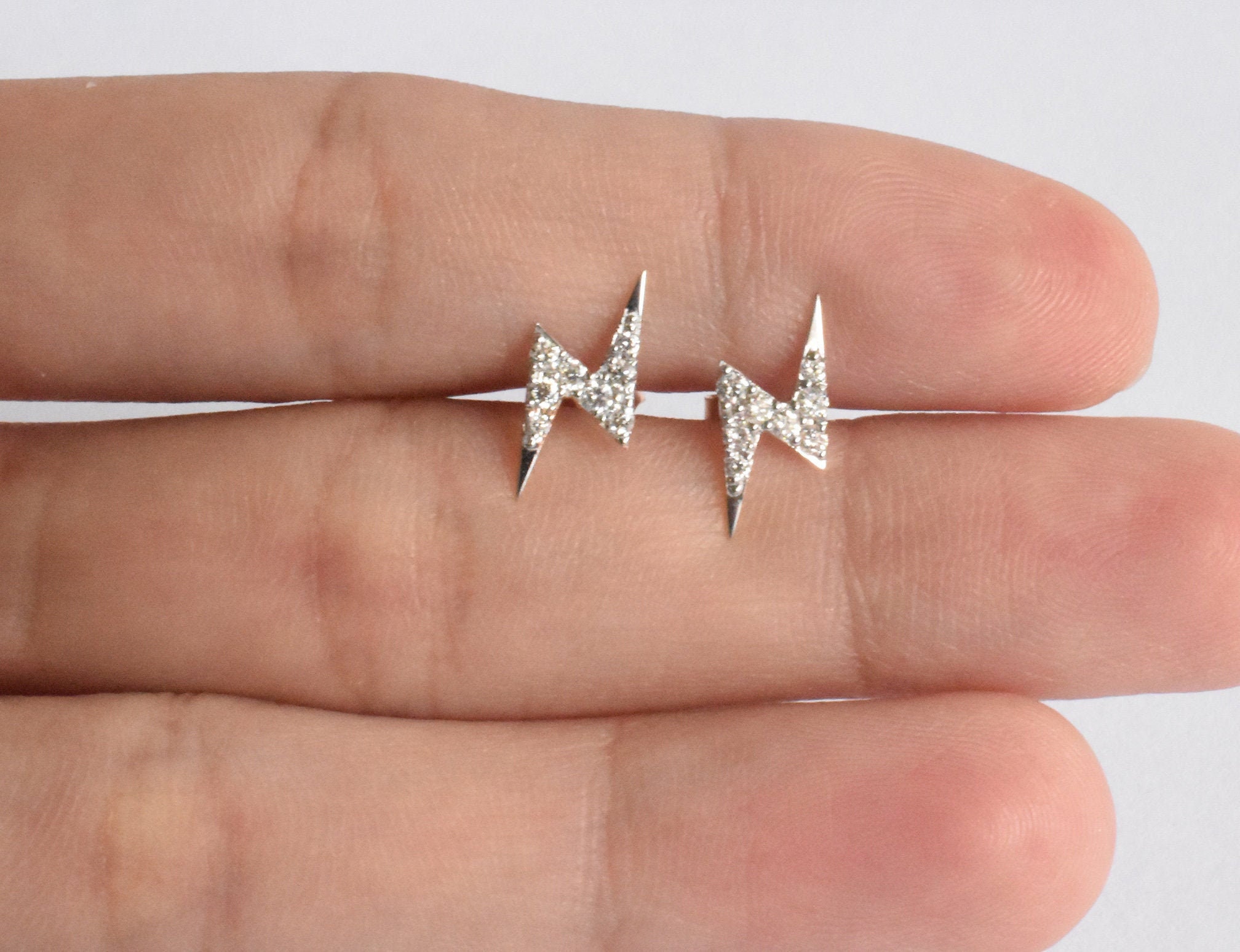 Micro Pave/Diamond Lightning Bold Stud Earring in 10K 14K 18K Solid Gold Dainty Flash Earrings Thunderbolt Studs