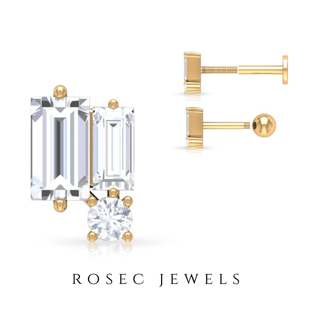 1/2 Ct Diamond Helix Earring, Baguette Earrings, Dainty Piercing Tragus Earring