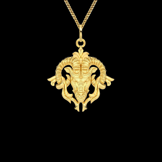Ram Head Pendant - 14K Solid Gold Necklace For Men, Aries Necklace, Pendant