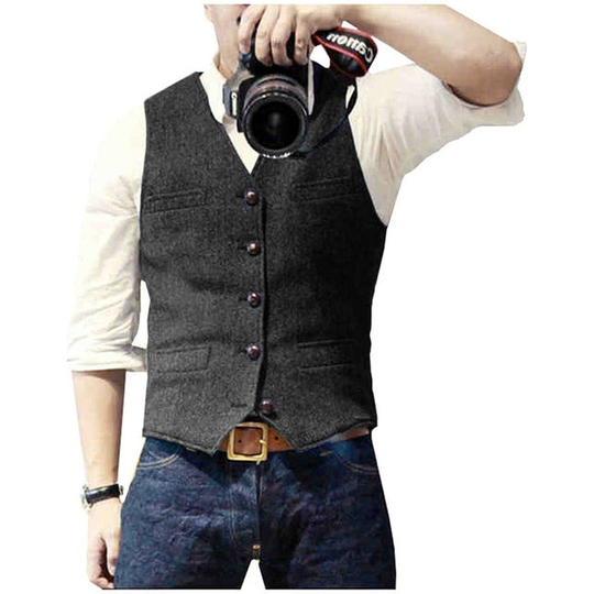 Men's Suit Vest Blue Single Breasted Woolen Blended Mens Vest Denim Jeans Waistcoat Jacket Slim Fit Casual Formal Business - black, 4xl