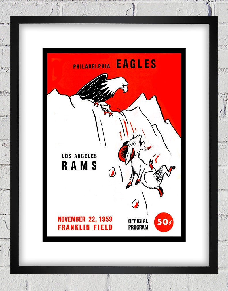 1959 Vintage Los Angeles Rams - Philadelphia Eagles Football Program Cover Digital Reproduction Print Or Matted Framed