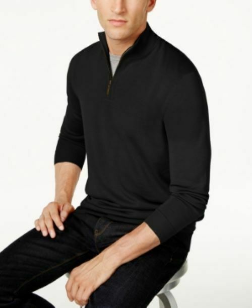 Club Room Men's Quarter-Zip Merino Wool Blend Sweater Black Small & Medium