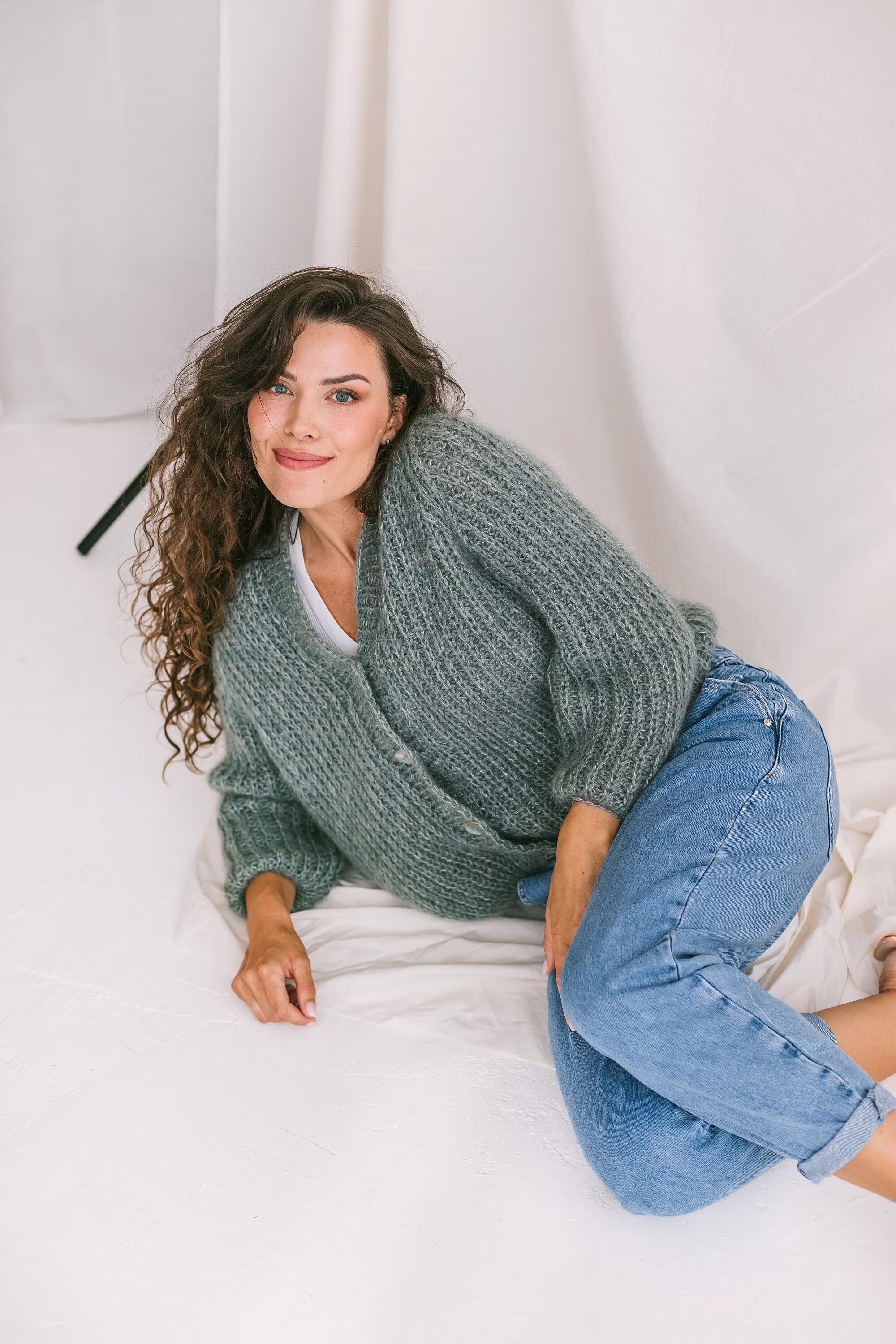 Sage Green Mohair Cardigan With Buttons, Alpaca Wool & Blend Sweater, Light Fuzzy Oversized Cardigan, Chunky Cable Knit