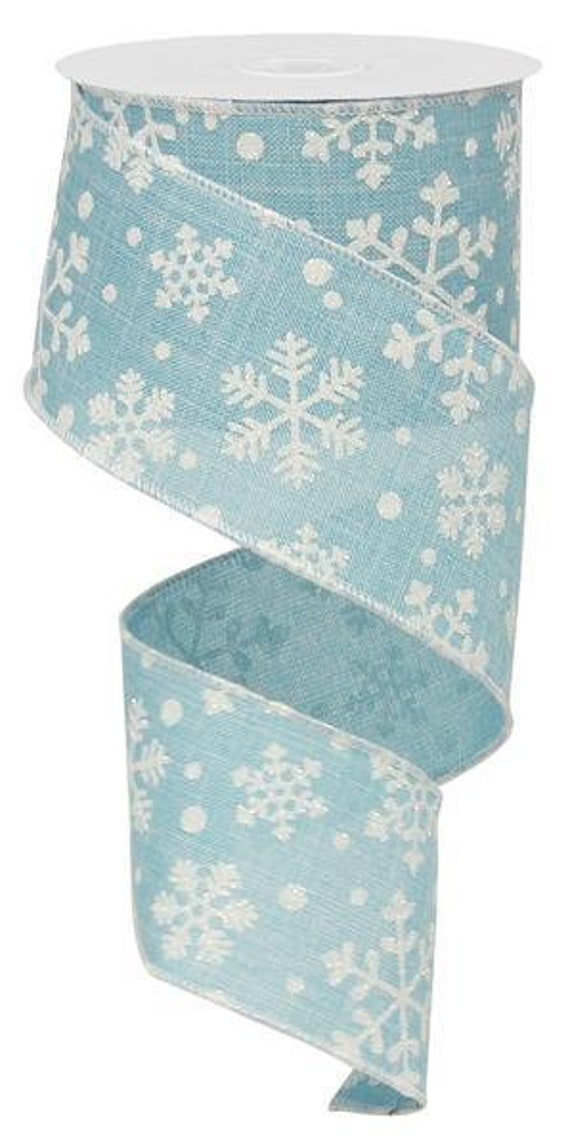 Aqua Blue Snowflake Christmas Wired Ribbon By The Roll 2.5 Canvas 10 Yard Roll