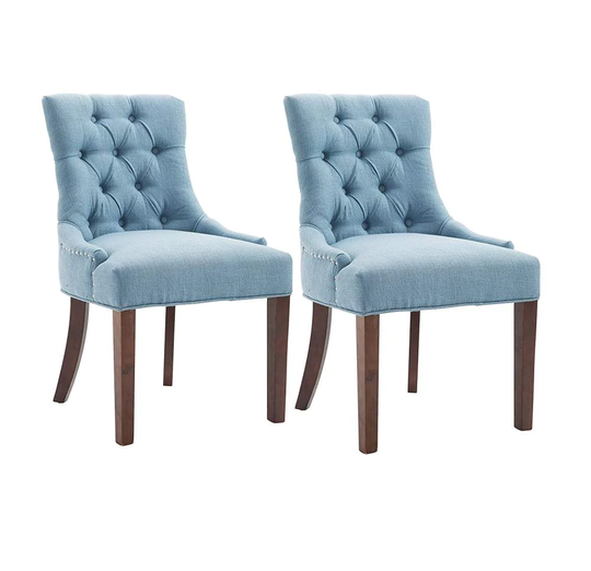 Clihome Set of 2 Dining Chair Contemporary/Modern Polyester/Polyester Blend Upholstered Dining Side Chair (Wood Frame) in Blue | ZB-PH-009-2-BL