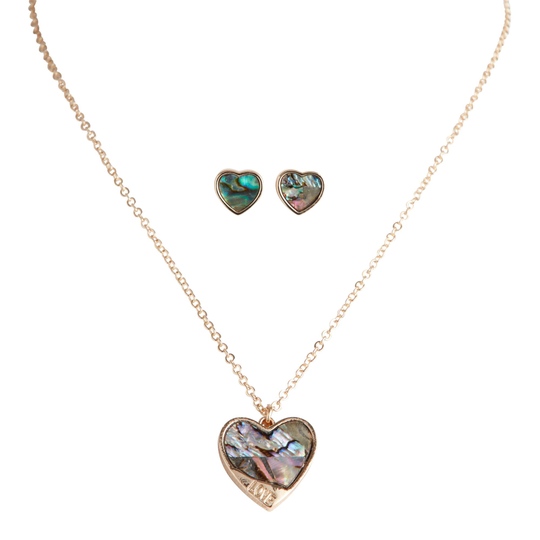 Gold Abalone Shell Heart Necklace And Earring Set by World Market