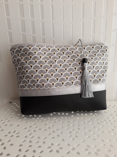 Trousse Maquillage/Coton Enduit Or/Noir/Gris/Blanc/Simili Cuir Noir/Idée De Cadeau Femme