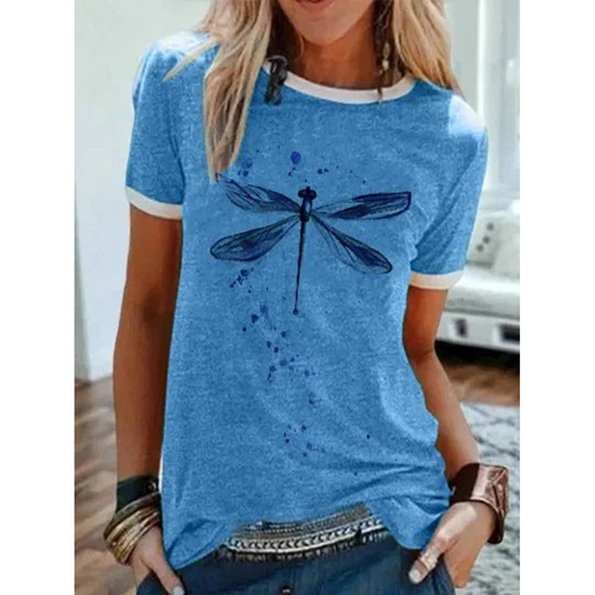 Cotton-Blend Casual Graphic Shirts & Tops - Blue, Medium