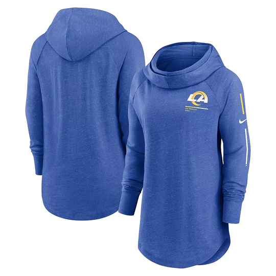 Women's Nike Royal Los Angeles Rams Minimal Statement Raglan Funnel Neck Pullover Hoodie, Size: Medium, Blue