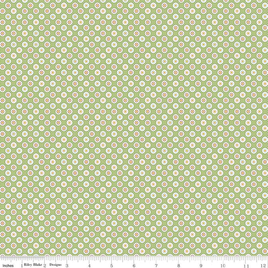 Clearance Cook Book Bubbles C11767 Granny Smith - Riley Blake Designs Dots Dotted Flowers Green Quilting Cotton Fabric