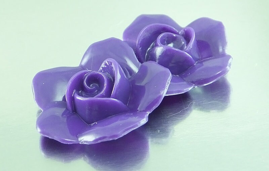 Purple Rose Cabs | 6 Psc, Vintage Plastic Lucite Flat Back Cabachon Embellishment Ornament 23mm