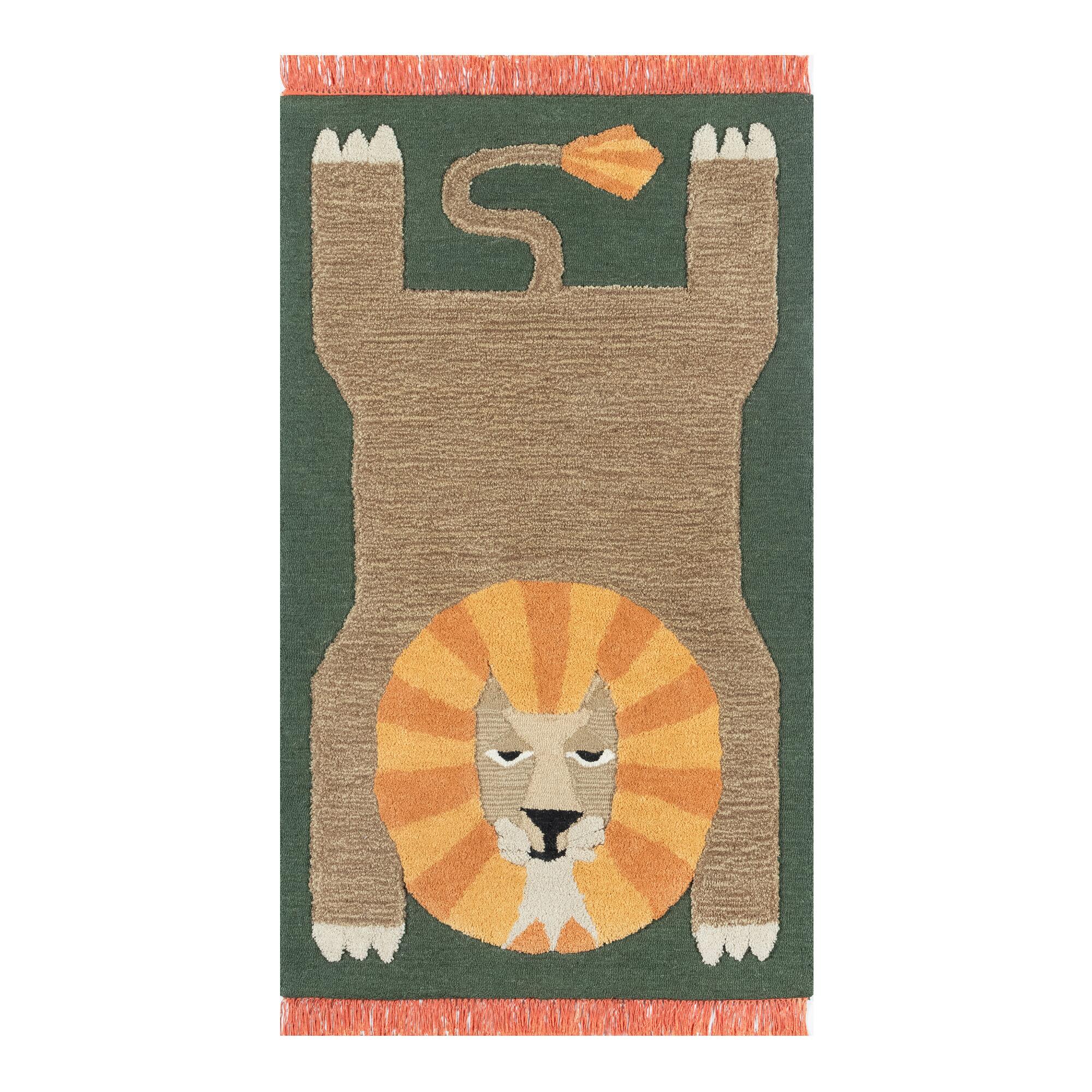 Green, Orange And Tan Lion Wool Area Rug by World Market
