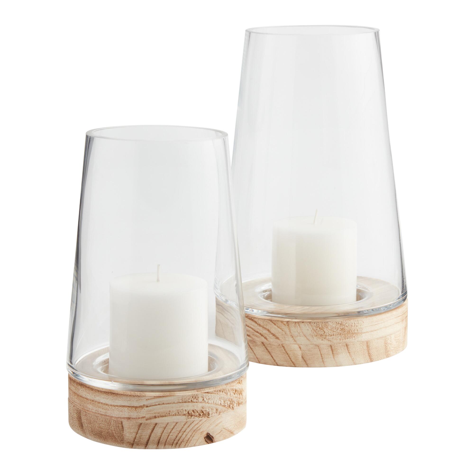 Tapered Glass And Wood Hurricane Candle Holder by World Market