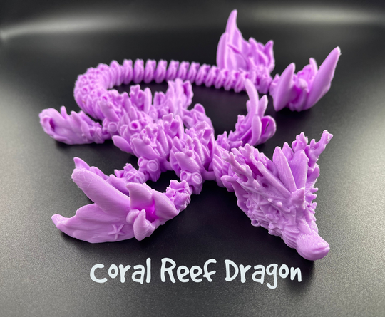 3D Printed Articulating Coral Reef Dragon/19In Long Fidget & Stress Relief Desk Toy Designed By Cinderwing3D