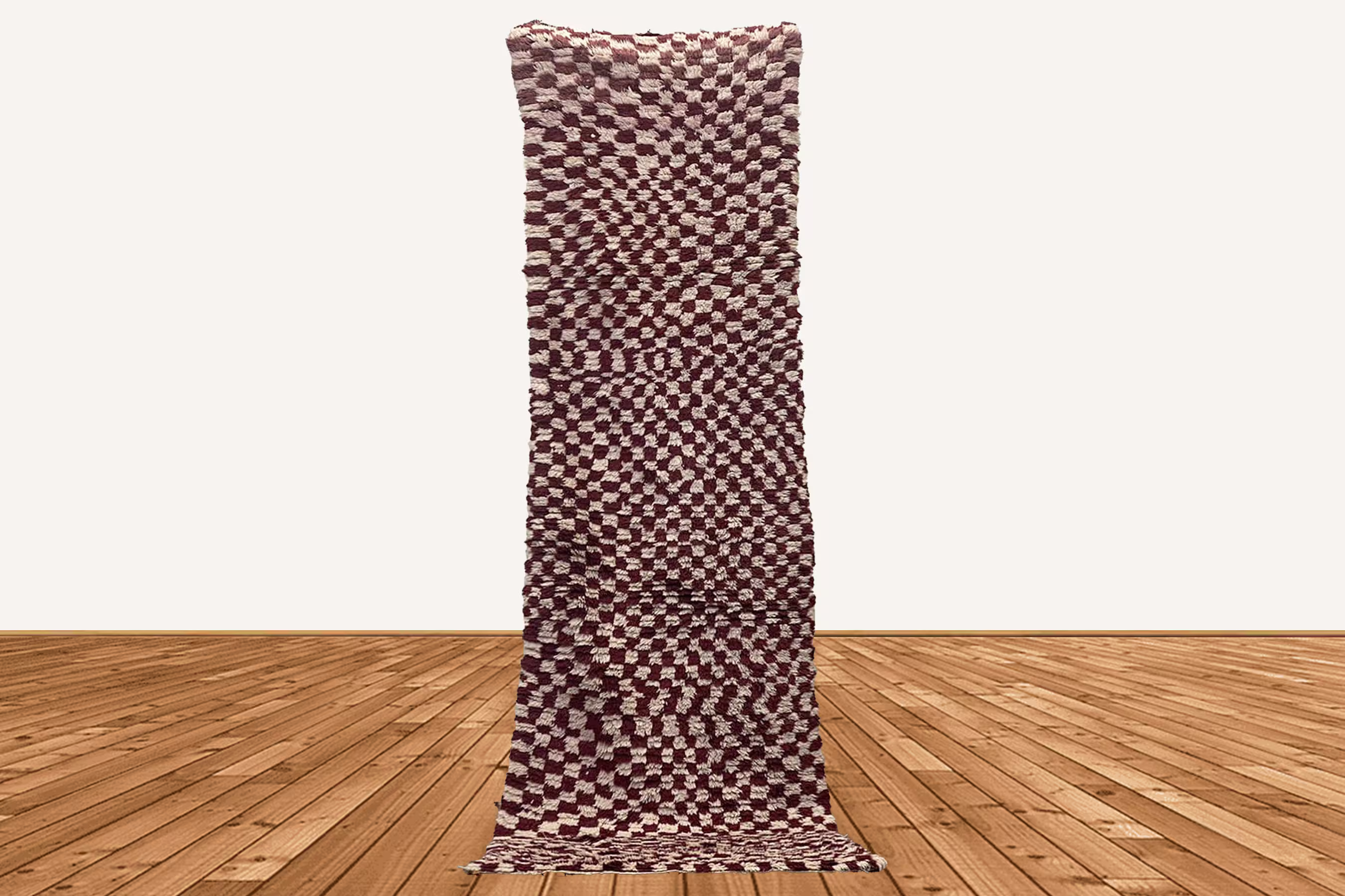 8x3 Moroccan Checkered Rug, Vintage Runner Berber Checker Rug