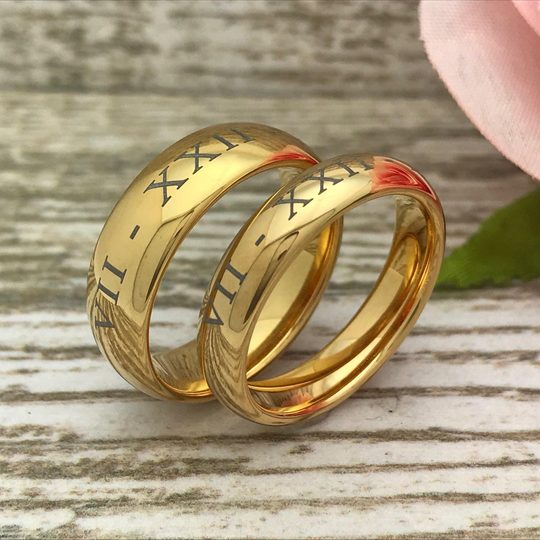 7mm/5mm Personalized Rings, Gold Plated Stainless Steel Ring, Couples Ring Set, Custom Engrave Rings, Promise Rings, Wedding Bands, Ssr414
