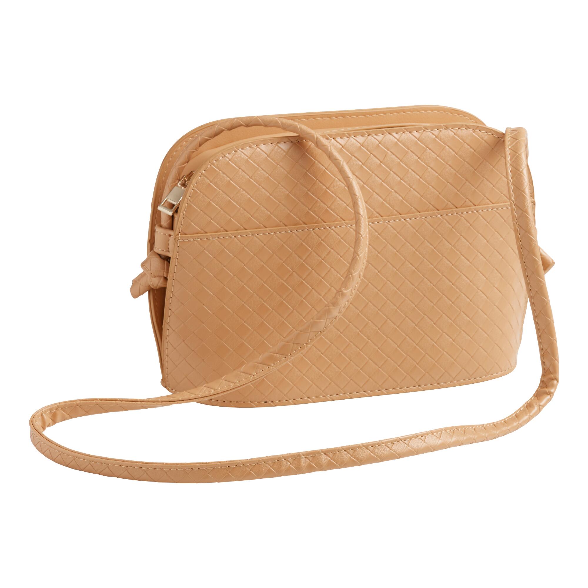 Tan Faux Leather Textured Crossbody Bag: Natural by World Market
