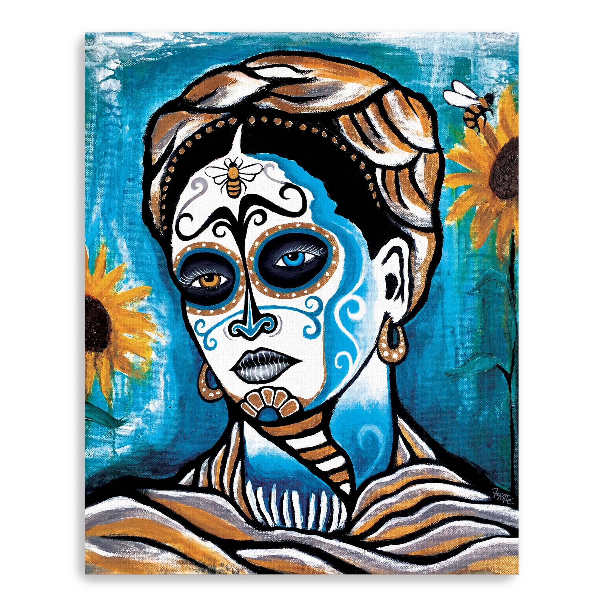Queen Bee Sunflower By Franky Castle Canvas Wall Art: Blue/Multi - Medium by World Market