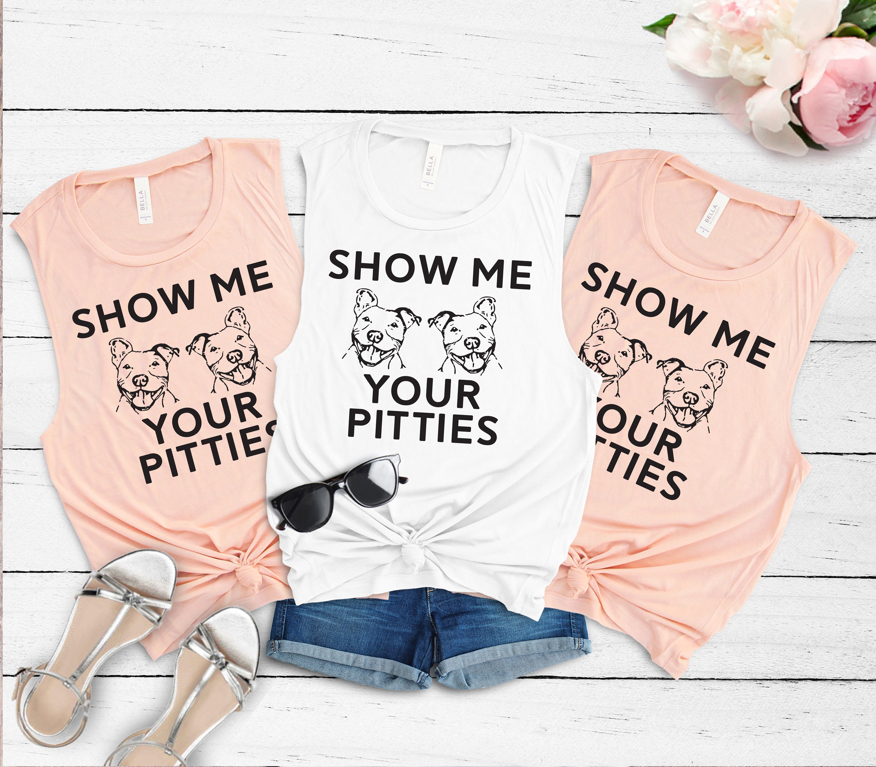 Show Me Your Pitties - Pitbull Mom Muscle Tank Top Mens & Womens Available Mom Bully Shirt