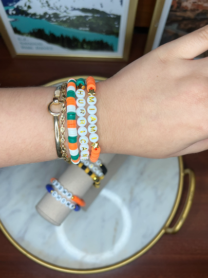 Miami Hurricanes Bracelets, Bracelet Stack, University Of Bracelets, U Hurricanes Spirit Gear