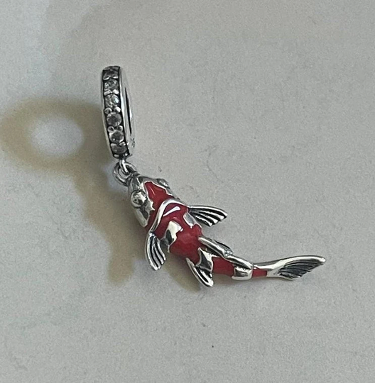Beautiful Detailed Red Koi Fish Charm, S925 100% Real Sterling Silver, Fits Pandora & European Charm Bracelets