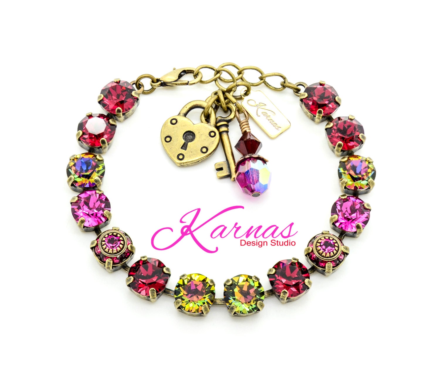 True Love 8mm Charm Bracelet Made With K.d.s. Premium Crystal Antique Brass Karnas Design Studio Free Shipping