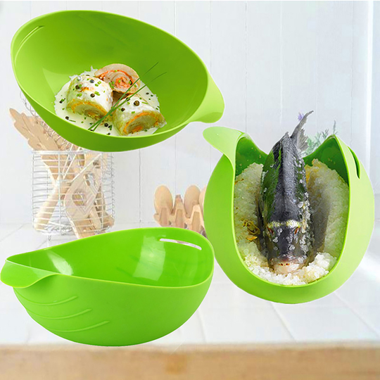 Folding Silicone Fish Cooker Food Steamer Bowl Heat Resistant Kitchen Cook Tool