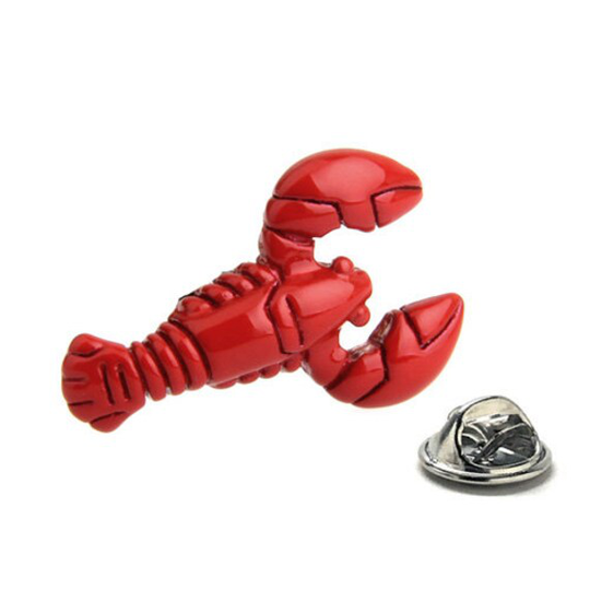 Lobster Pin 3D Design Cut Out Lapel Red Enamel Tie Tack Seafood Lover Cook Chef