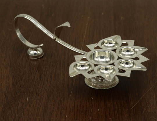 sterling Silver Handmade Amazing Design Home Temple Art Aarti Lamp, Handcrafting Work Decor Figurine Sst15