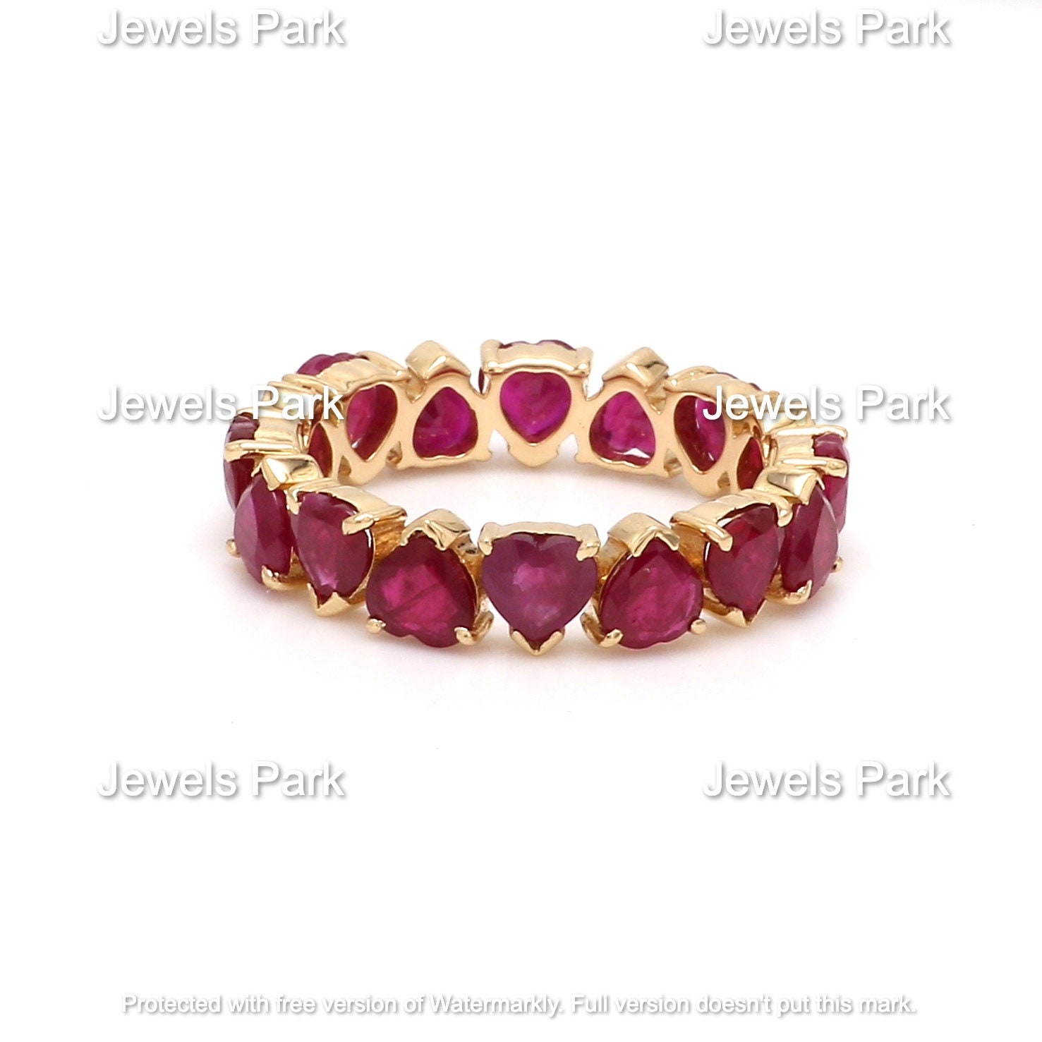 Ruby Heart Eternity Band Ring in Solid 14K 18K Gold | Natural Ruby Red 4mm Red Promise